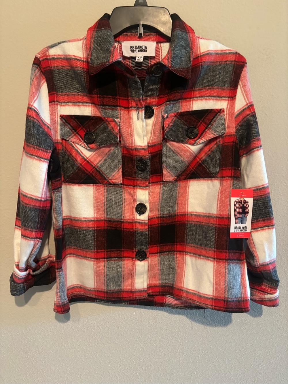 BB Dakota Woman’s Red Plaid Button-Up Jacket